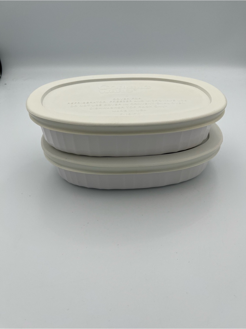 2 Corning Ware F-15-B French White Small Oval Casserole Dishes W/ Lids F-15-PC